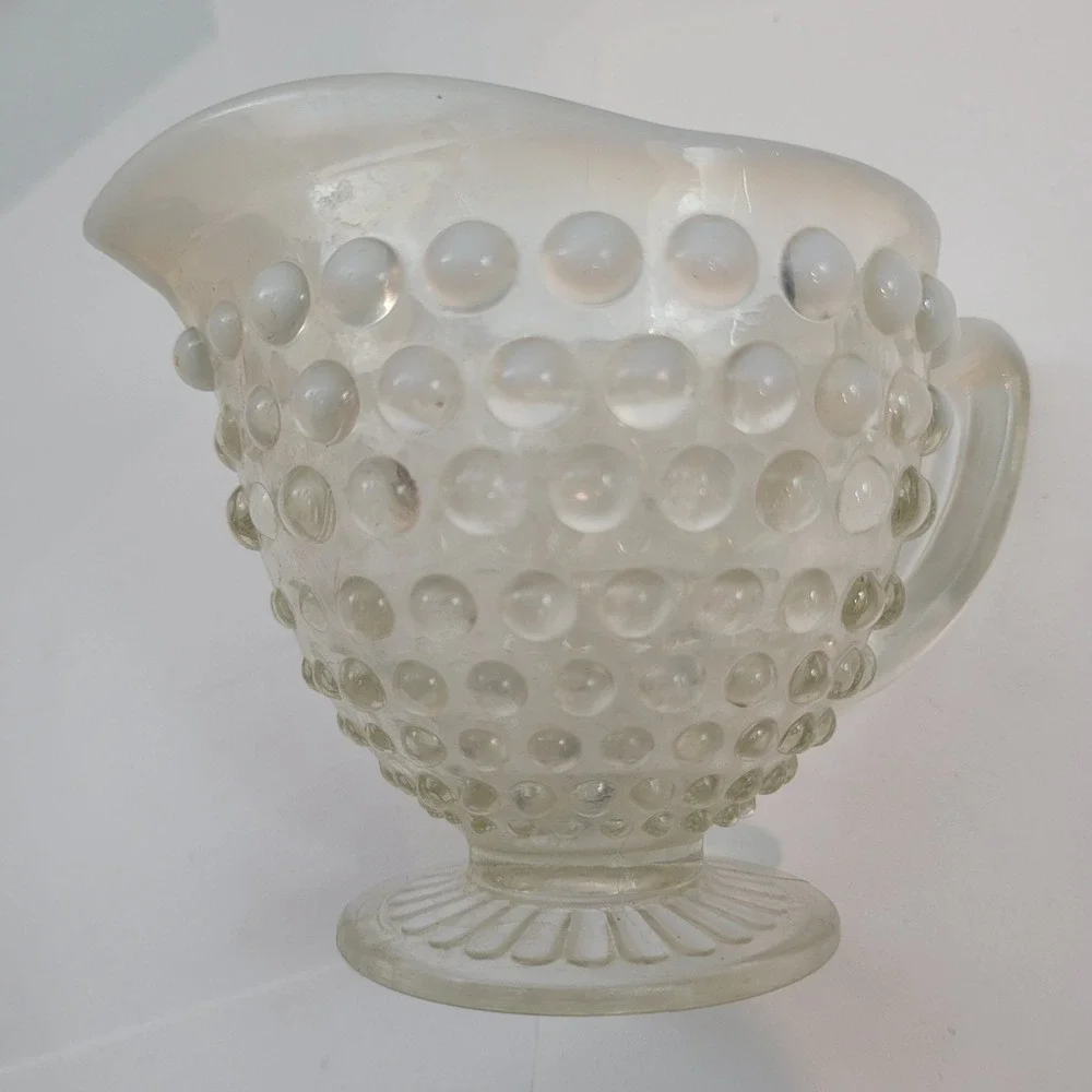 Anchor Hocking Hobnail French Opalescent Glass Creamer Pitcher Vtg Footed White